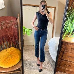 JBRAND women’s dark wash low rise ankle flared jeans